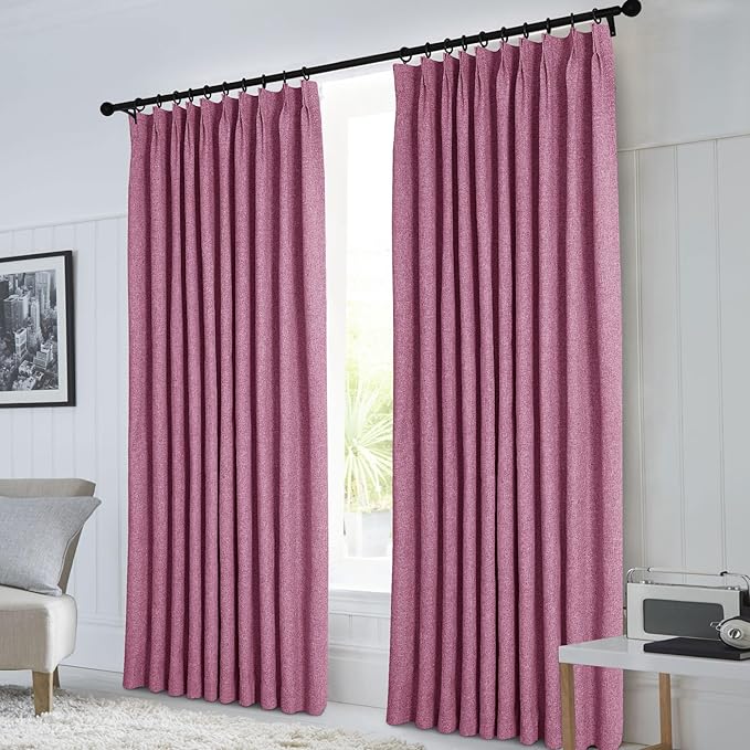 Macochico Pinch Pleated Blackout Curtains 102 Inches Long 100% Light Blocking Lilac Linen Drapes for Bedroom Living Room Farmhouse Shabby Chic Burlap Curtains with Tieback 72”Wx102”L 1 Panel