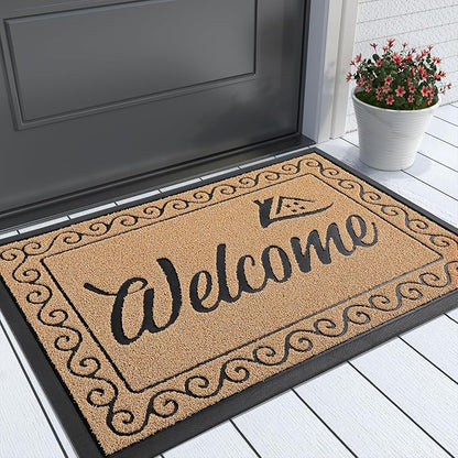 Yimobra Welcome Front Door Mat, Heavy Duty Easy Clean Doormat Indoor Outdoor, Waterproof Quick Dry Floor Mat for Home, Garage, Hign Traffic Areas, Non Slip, Low Profile, 29.5X17 Inches, Yellow