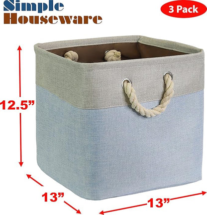 SIMPLE HOUSEWARE Fabric Storage Cubes, 13" x 13" Storage Bin, 3 Pack, Blue
