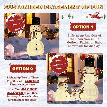 4FT Pop-Up Snowman Family, Pre-Lit Holiday Decoration Sign with 270 LED Lights, Customized Placement Holiday Display for Indoor, Outdoor