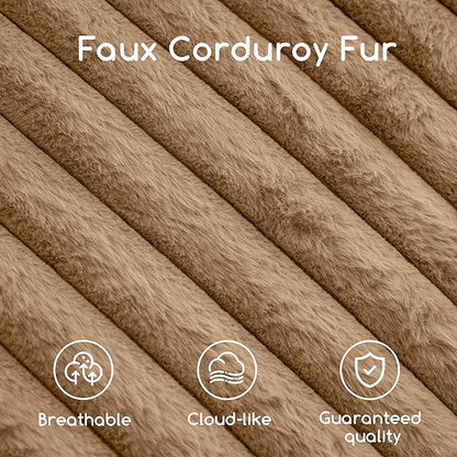 HIGOGOGO Round Stuffed Pouf Ottoman, Stripe Faux Fur Poufs with Foam Chunk Filling, Furry and Fluffy Pouf Foot Stool Storage Ottoman, 26 X 18 Floor Poufs Foot Rest for Living Room, Brown