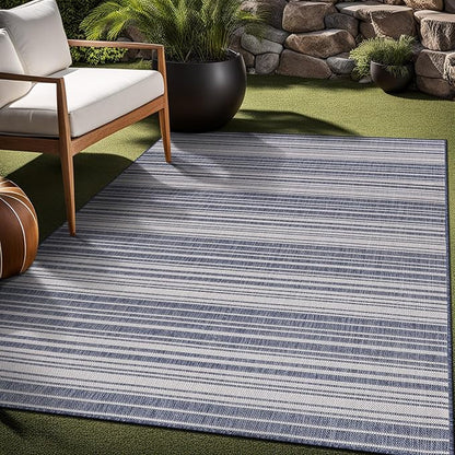 Stripe Outdoor Rug 5x7 Washable Outside Carpet for Indoor Patio Porch Waterproof Easy Cleaning Non Shedding Area Rugs Blue 5 x 7