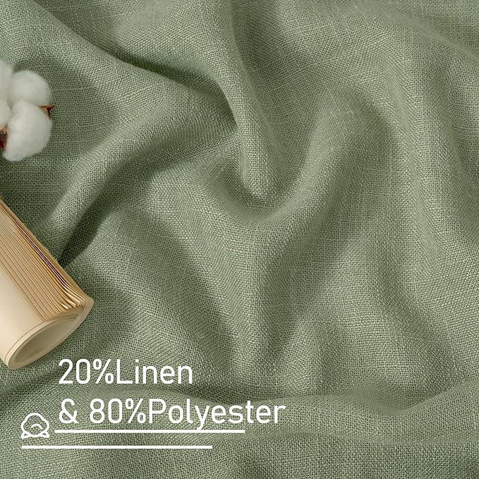 LAMIT Small Linen Curtains 2 Panels Set for Bebroom, 45 inches Long Soft Thick Light Filtering Bronze Grommet Window Textured Neutral Sheer Drapes for Kitchen/Loft Room, 52 x 45 Inch, Sage Green