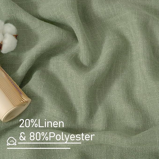 LAMIT Living Room Linen Curtains 90 Inch for Bedroom, Bronze Grommet Linen Textured Sheer Curtains Light Filtering Burlap Drapes for Farmhouse, 2 Panels, 52 x 90 Inch, Sage Green