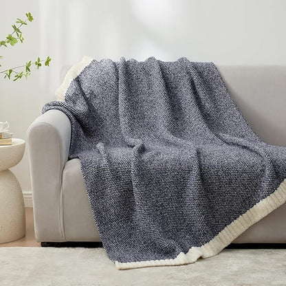 Snuggle Sac Heather Navy Throw Blanket for Couch, Super Soft Warm Microfiber Blankets Navy Blue, Cozy Knit Fuzzy Plush Lightweight Throws for Sofa, Bed, Heather Navy,50x60 inches