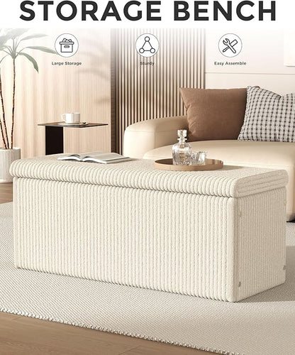 SUN TIME 42" Foldable Velvet Ottoman Bench with Storage，Large Capacity End of Bed Chest, Soft Cushion Seat, Toy & Blanket Organizer, Footrest for Bedroom, Living Room, Entryway, Apartment