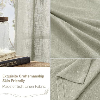 LAMIT Sage Grey Linen Curtains 72 Inch for Living Room 2 Panels, Linen Textured Light Filtering Semi Sheer Bronze Grommet Privacy Panels for Bedroom/Farmhouse, 52 x 72 Inch