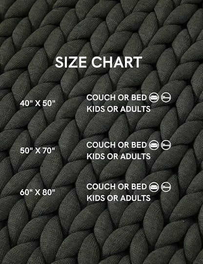 YnM Chunky Throw Blanket, Medium-Weight, Hand Knitted, Skin Friendly, Ventilated and Breathable, Machine Washable, Home Décor Piece for Couch, Sofa and Bed (Olive, 60x80 Inch)