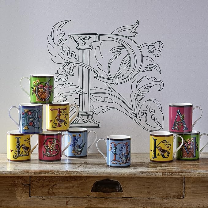 Spode Kit Kemp Alphabet Mug - Letter M Monogram in Fine China, 12oz Ceramic Coffee Cup for Hot Drinks, Personalized Drinkware for Unique Gifts, Dishwasher Safe Tea or Coffee Mug - Gift Box Included