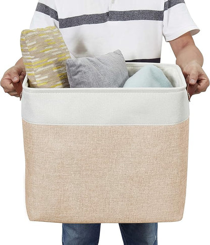 DECOMOMO Extra Large Storage Baskets 54.5L Fabric Storage Bins for Organizing Linen Closet, Toys, Nursery (Beige and White, XXXL - 3 pack)
