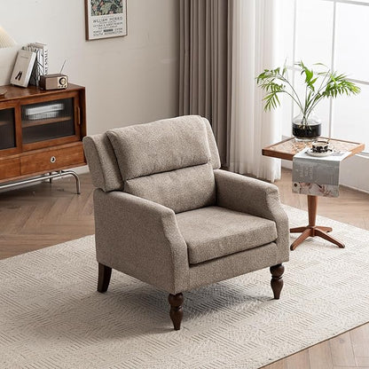 Kidol & Shellder Light Brown Oversized Accent Chair for Living Room Mid Century Modern Reading Chair with Back Upholstered Comfy Single Sofa Chair for Bedroom Lounge Side Corner Boucle Fabric Armchair