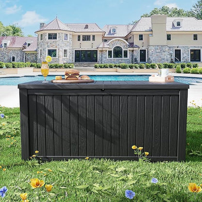 200 Gallon Outdoor Storage Box Waterproof Lockable Resin Deck Box Large, Patio Storage Bin for Pool Accessories Cushion Furniture, Garden Tools, UV-Resistant Outside Delivery Black