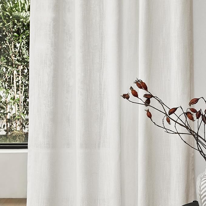 MYSKY HOME Curtains 63 Inch Length 2 Panels, Boho Curtains Sheer Light Soften for Bedroom Kitchen Farmhouse Style Country Rustic Drapes Window Treatment Set, 50" x 63", Natural
