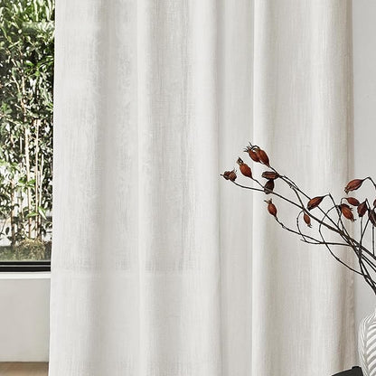 MYSKY HOME Extra Long Curtains for Living Room, Soft Cotton Fabric Boho Window Curtain Drapes Light Filtering Semi Sheer Backdrop Panels, 50 x 108 Inches, Natural, 2 Pieces