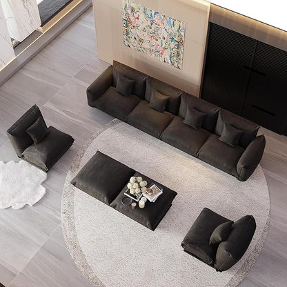Modern Minimalist Chenille Modular Sectional Sofa, Oversized 8-Seater Sleeper Sofa with Movable Ottoman, Thick Cushions, Upholstered Couch for Living Room, Bedroom, Office, Apartment(Black,8-Seater)