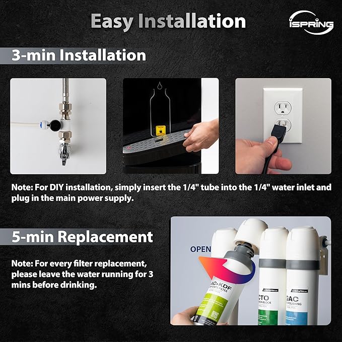 iSpring Bottleless Water Dispenser with Built-in 4-Stage Filtration, Hot/Cold/Room Temp, Self Cleaning, Stainless Steel, Model: DS4B