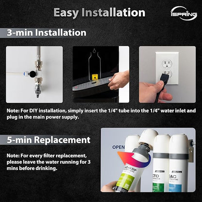 iSpring Bottleless Water Dispenser with Built-in 4-Stage Filtration, Hot/Cold/Room Temp, Self Cleaning, Stainless Steel, Model: DS4B