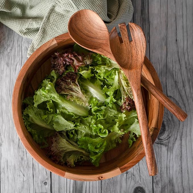 Luxe Designs 12" Wooden Salad Bowl Set with Serving Utensils Eco-Friendly, Multipurpose Mixing & Serving Bowl for Salads, Pasta, Fruits & More – Durable & Stylish Kitchen Essential
