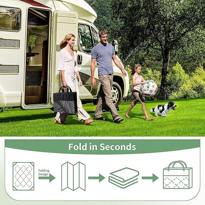 GENIMO Outdoor Rug 10' x 14' Waterproof for Patios Clearance, Reversible Outdoor Plastic Straw Camping Rug Carpet, Large Area Rugs Mats for RV, Camper, Deck, Balcony, Porch, Beach, Picnic, Black&Grey
