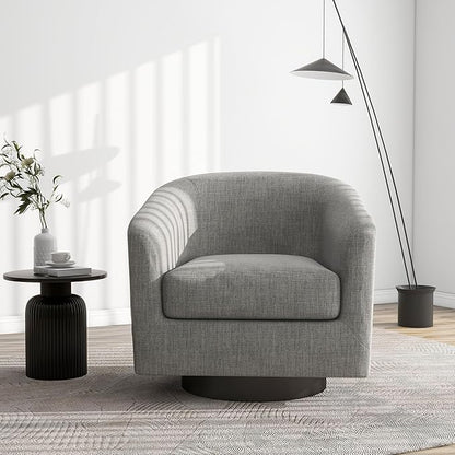 Swivel Barrel Accent Chair, Modern Round Linen Arm Chair for Living Room, Bedroom, Comfy Club Reading Chairs for Adults（Linen Fabric, Light Grey, Set of 4