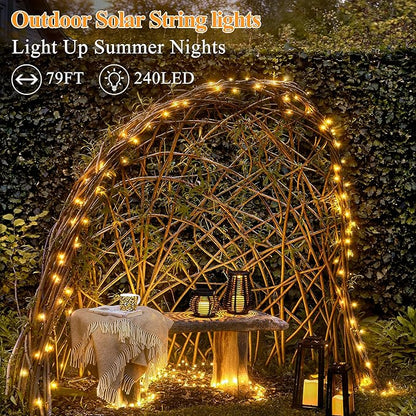 Solar String Lights 240LED 79FT, IP67 Waterproof Solar Lights for Outside with 8 Lighting Modes, Upgraded Solar Panel Fairy Lights for Garden Party Wedding Decorations (Warm White)