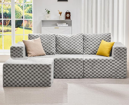 Hobestluk Modular Sectional Sofa Memory Foam Couch Oversized Sectional Sofa 3-Seater with Chaise Cloud Couch with Removable Cover L Shape Sofa for Living Room (Plush Grey, 3-Seater with Chaise)