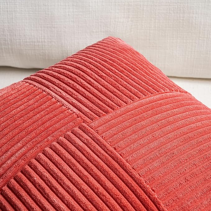 Fancy Homi 2 Packs Red Lumbar Decorative Throw Pillow Covers 12x20 Inch for Living Room Couch Bed Sofa, Holiday Christmas Home Decor Gift, Soft Striped Corduroy Rectangle Accent Cushion Case 30x50 cm