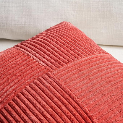 Fancy Homi 2 Packs Red Decorative Throw Pillow Covers 18x18 Inch for Living Room Couch Bed Sofa, Rustic Boho Farmhouse Home Decor, Soft Corss Corduroy Patchwork Textured Square Cushion Case 45x45 cm