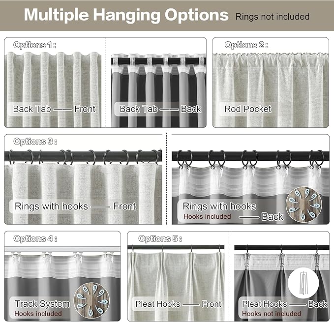 RAIN CITY Blackout Curtains 104 Inch Long 2 Panels Set, Back Tab/Rod Pocket Room Darkening Polyester Track System Curtains for Living Room Thermal Insulated Pleated Drapes, 105 Inch Length, Natural