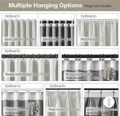 RAIN CITY Blackout Curtains 104 Inch Long 2 Panels Set, Back Tab/Rod Pocket Room Darkening Polyester Track System Curtains for Living Room Thermal Insulated Pleated Drapes, 105 Inch Length, Natural