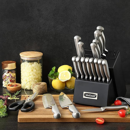 McCook® Knife Sets,German Stainless Steel Kitchen Knives Block Set with Built-in Sharpener
