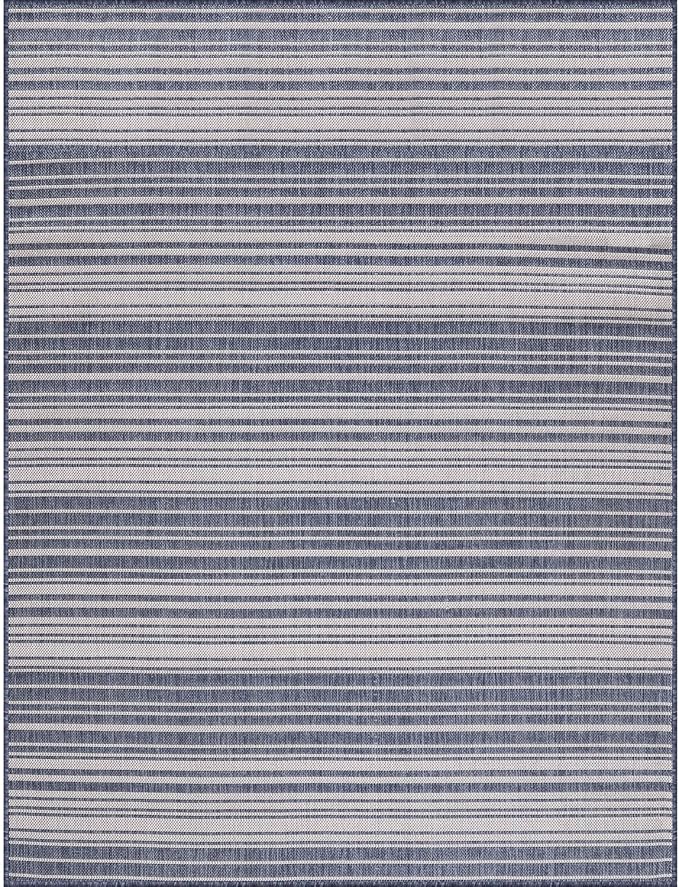 Stripe Outdoor Rug 6x9 Washable Outside Carpet for Indoor Patio Porch Waterproof Easy Cleaning Non Shedding Area Rugs Blue 6 x 9
