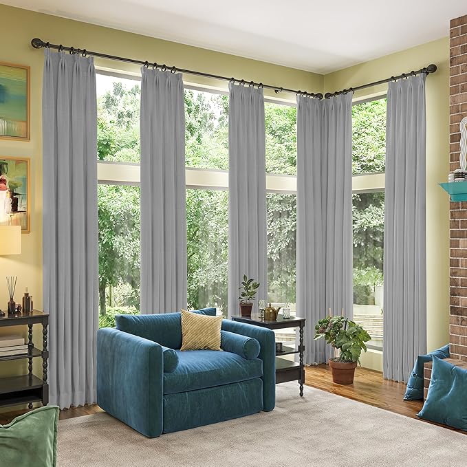 RAIN CITY Grey Blackout Curtains&Drapes 120 Inch Long, Back Tab Pinch Pleated Look Draperies with Hooks Thermal Curtains for High Living Room Sliding Door 50 Wide Set of 2