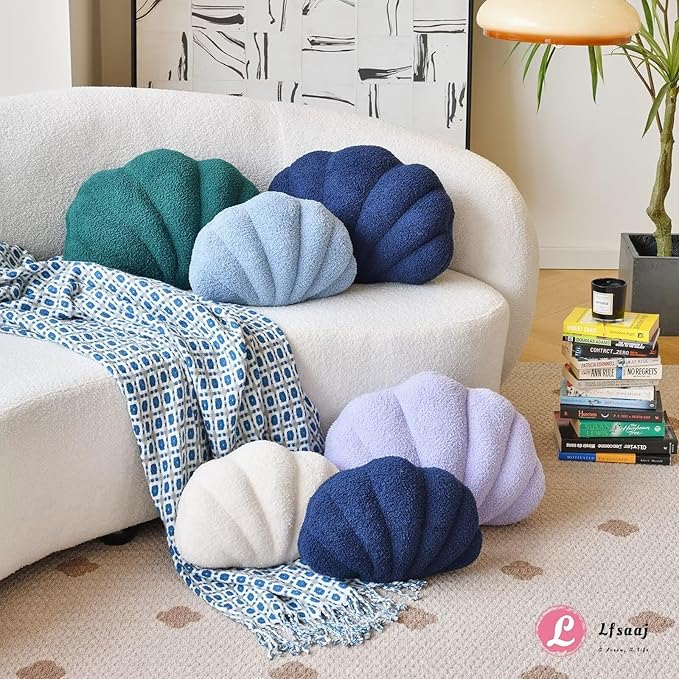 Dusty Blue Seashell Throw Pillows, Shell Shaped Throw Pillows, 13 Inch Soft Home Decorative Pillow Plush Cushion for Bed Couch Living Sofa Room Decor Accent Throw Pillow