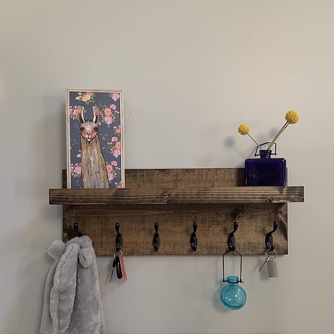Coat Rack with Shelf Wall Mounted with Storage (Choose Your Length) Towel Rack Entryway Organizer Key Hooks (16" L (4 Hooks))