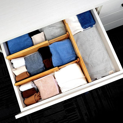 Utoplike Bamboo Dresser Drawer Dividers, 4'' High Adjustable Drawer Organizers for Clothing, Spring Loaded, Works in Kitchen, Bathroom, Bedroom, Drawer, Desk, 4 pcs