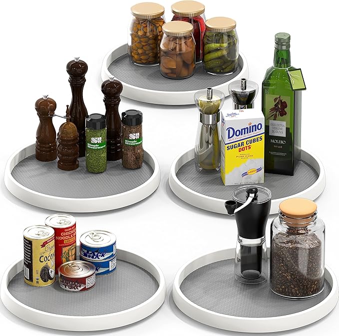 Simple Houseware 12-Inch Lazy Susan Spice Organizer Rotating Tray, 5-Pack