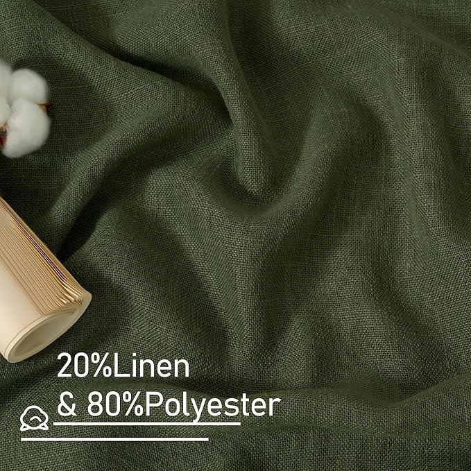 LAMIT Sheer Linen Curtains 40 inch Long for Small Windows, Olive Green Light Filtering Curtains Bronze Grommet Linen Textured Neutral Boho Christmas Drapes for Kitchen/Cafe, 2 Panels, 34 x 40 Inch