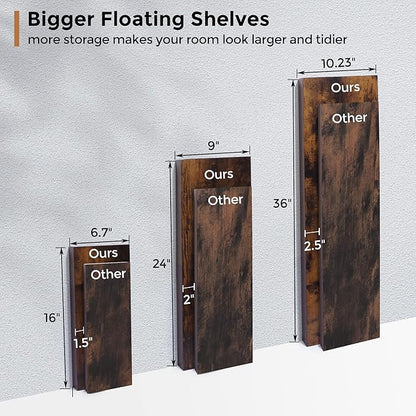 Floating Shelves - 2 Pack 9 Inch Rustic Wooden Wall Shelves - Extra Deeper & Thicker Wall Mounted Storage Shelf for Living Room, Kitchen, Farmhouse - 24" W x 9" D x 1.6" H - Rustic Brown
