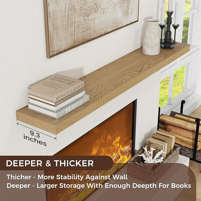 Floating Shelves for Wall, Large Wall Mounted Shelves with Invisible Brackets, Long Wood Floating Shelf for Living Room, Bedroom, Kitchen, Bathroom (Oak, 72" W x 9" D x 1.5" H)
