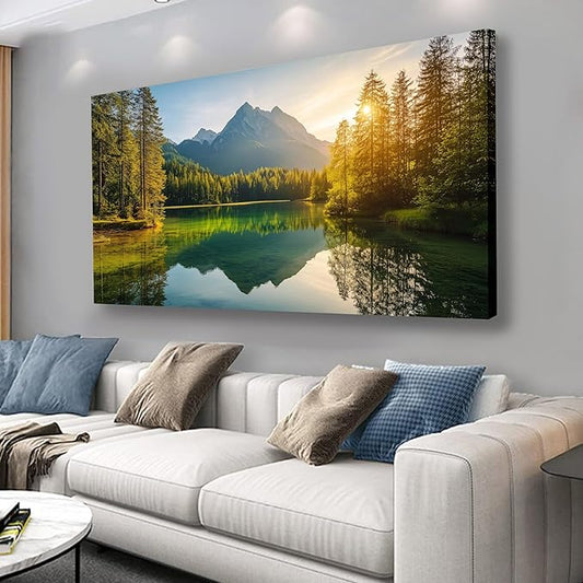 Yuaxker Tree of Life Wall Art Green and Yellow Wall Decor Modern Landscape Posters Artwork for Living Room Bedroom Dining Room Office Home Decor 24x48inch