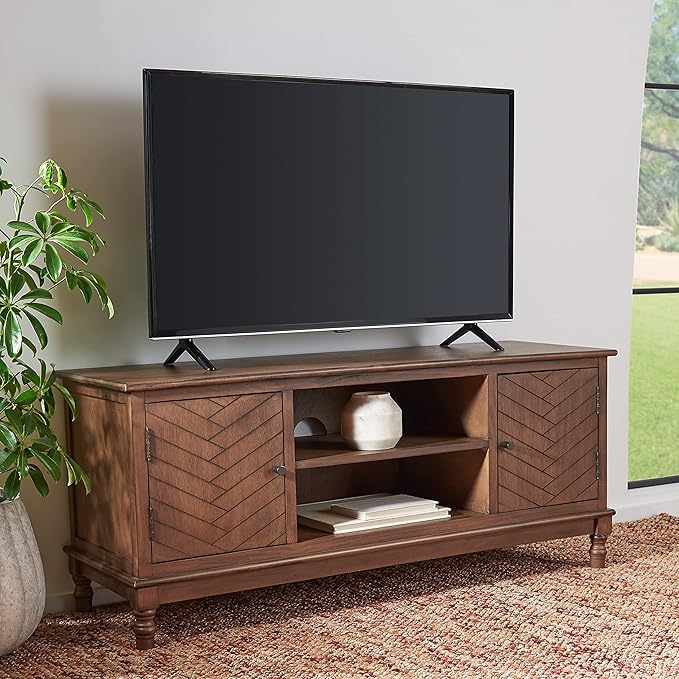 SAFAVIEH Magnolia TV Stand for up to 55" Flatscreen – Brown, 2 Doors with Interior Storage, 2 Open Shelves, Entertainment Media Console (MED5702C)