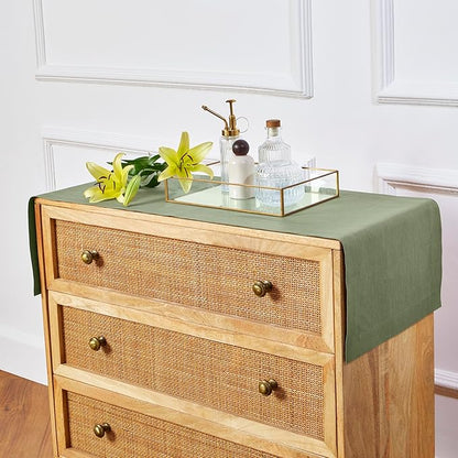 Solino Home Linen Table Runner 48 Inches - 100% Pure Linen Oil Green Table Runner 14 x 48 Inch Ideal for Dresser and Coffee Tables - Fall, Autumn, Thanksgiving - Fete