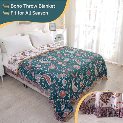 Boho Large Cotton Throw Blanket 80''x90'',Ultra Soft Rustic Quilt,Sofa Throw Cover with Tassels,Farmhouse Lightweight Knitted Throw for Bed,Travel,Couch,Home Decor