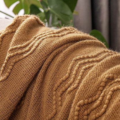 MIULEE Knitted Brown Throw Blanket for Couch,Boho Bed Decor Knit Outdoor Blankets Throw Size with Tassels Cozy Woven for Sofa Home Chair Wave Pattern 50" x 60" Inches