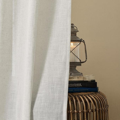 Joydeco Light Filtering Curtains 96 Inch Length for Bedroom, Linen Curtains 96 Inch Length 1 Panel Set for Living Room，White Semi Sheer Drapes 96 Inches Long with Rod Pockets