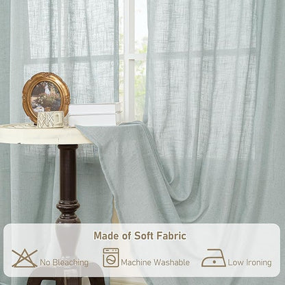 LAMIT Semi Sheer Linen Curtains 54 Inch Length 2 Panels, Greyish Blue Light Filtering Panels Bronze Grommet Neutral Drapes for Bedroom/Window/Dining Room, 52 x 54 Inch