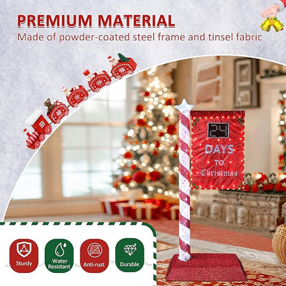 5FT Lighted Christmas Countdown Sign, Remote Control Available Within 0-60 Days, Holiday Countdown Sign Decor with 125 LED Lights, Freestanding Glittered Holiday Display for Outdoor, Indoor