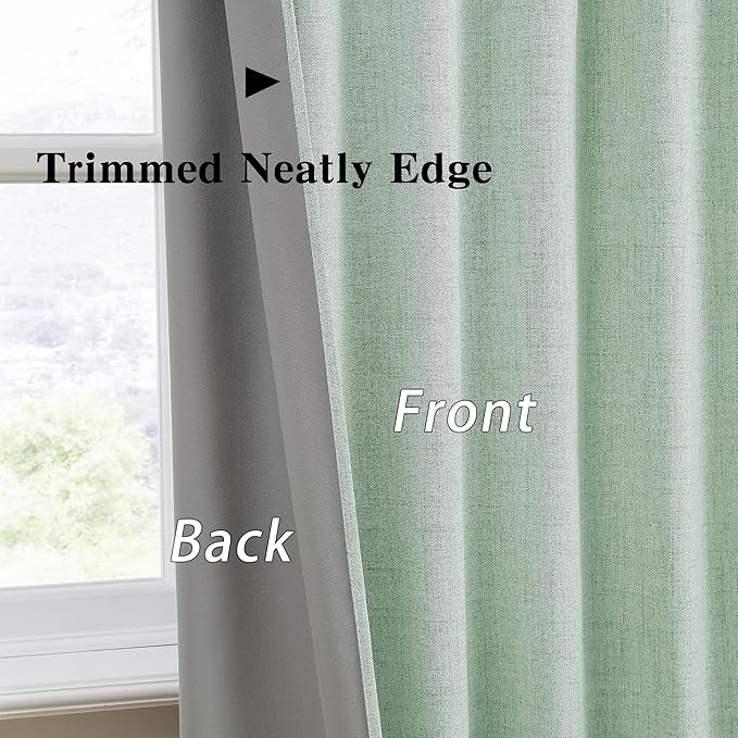 RAIN CITY Light Green Linen Blackout Curtains 108 Inch Long for Living Room,2 Panels Pinch Pleated Drape with Hooks Back Tab Boho Decor, Textured Full Black Out Curtains for Bedroom 50 x 108