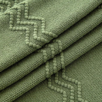MIULEE Moss Green Knitted Throw Blanket for Couch Textured Knit Blanket with Tassels Cozy Woven Bed Blanket for Sofa Bed Chair Wave Pattern Spring Home Decor for All Seasons 50"x60"